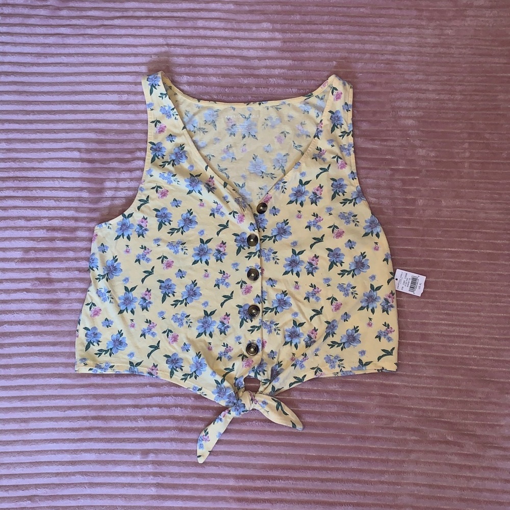 American Eagle Tropical Button Front Tank Top